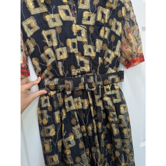 Vintage 1960s Oscar de la Renta boutique maxi dress in black and gold metallic - Picture 2 of 16